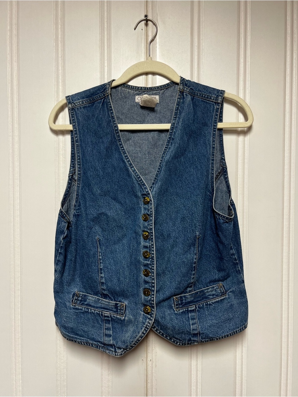 Vintage Cherokee Denim Vest Medium 100% Cotton Button Front Adjustable Back